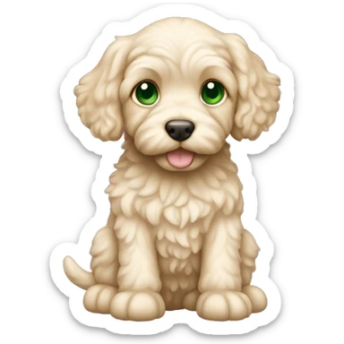Cream cockapoo puppy whole body with green eyes sticker