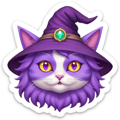 purple witch cat with rainbow eyes sticker