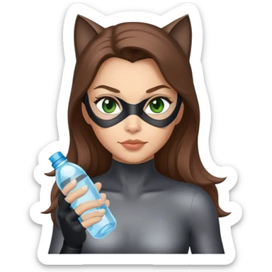  Catwoman with  water bottle and long Brown hair and Green eyes sticker