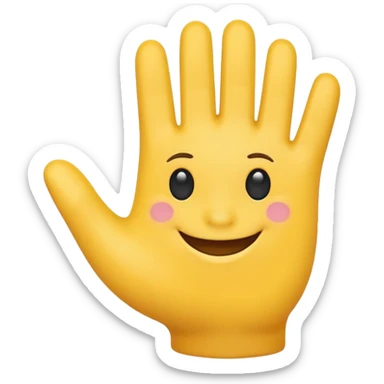 cheerful hand emoji waving, with a smiling face on the palm, no arm, just the hand, vibrant and welcoming sticker