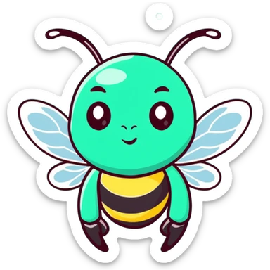 Glamorous mint green female bee with diamond-studded wings, rhinestone decorations, and glittery body sticker