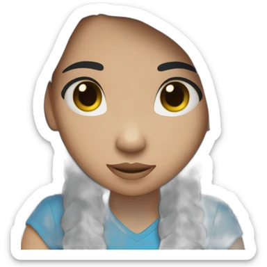 11 years old girl with long black hair and light skin with blue t shirt sticker