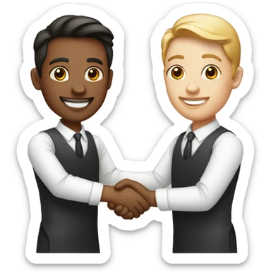 restaurant owner and blogger shaking hands, both with fair skin, in great detail sticker