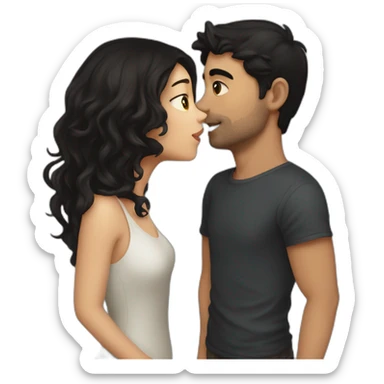 Girl with dark hair kissing guy with dark hair  sticker