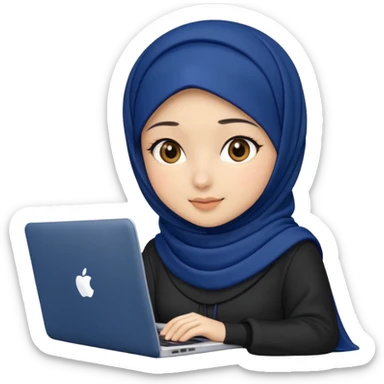 dark blue hijab cute girls with labtop with front profile sticker