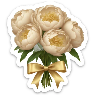 Beige peonies bouquet with golden bow sticker