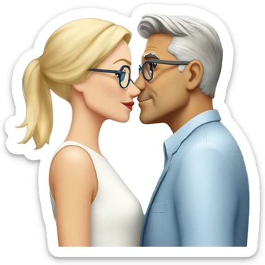 blonde woman with blue eyes and glasses kissing George Clooney cheek sticker