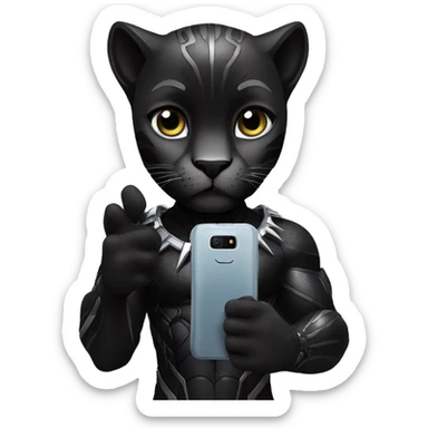 A black panther holding a phone with the number 0 in its paws sticker
