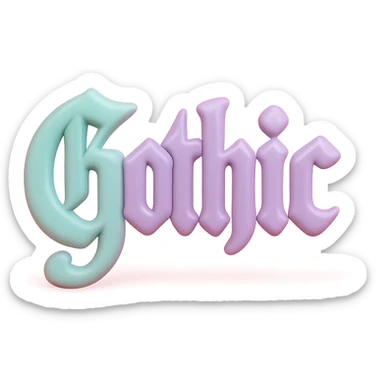 the word 'Gothic' in ornate gothic calligraphy, vinyl figure style sticker