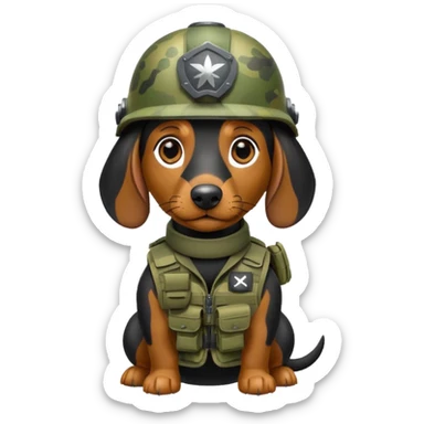 black Weiner dog with tactical war gear sticker