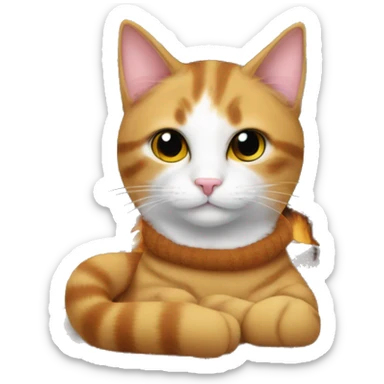 cat cozy by a fireplace mantle sticker