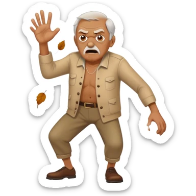 Old man pissed off kicking leaves sticker