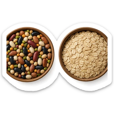 BOWL DI LEGUMI INSIEME A BOWL DI FIOCCHI DI AVENA POGGIATE,  iperrealistico 4k sticker