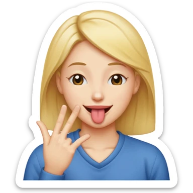 Eyes closed tounge out smiling with hand saying a little bit sticker