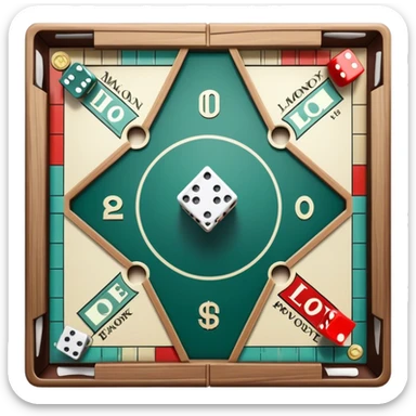 A photorealistic icon featuring a backgammon board with dice, a Monopoly board with money and property cards and a Game of Life spinner. The design captures the detailed textures of the boards, pieces, and accessories. Transparent background. sticker