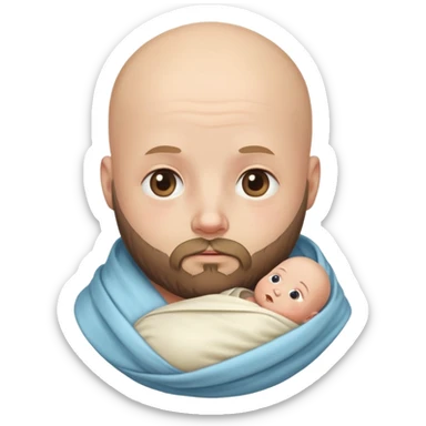 Bald man with a beard swaddled like a baby sticker