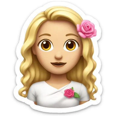 una chica rubia con un lazo rosa sticker