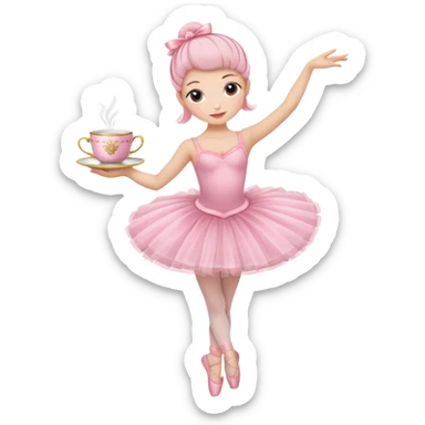 a ballerina with a teacup for a head. She is wearing a classic pink tutu and ballet slippers sticker