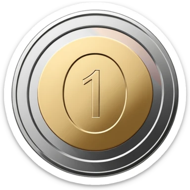 Emoji icon of a metal coin with engraved number 1, minimalist style, isolated, only metal color sticker