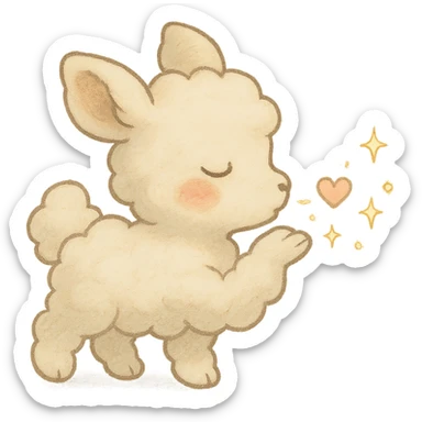 vanilla-colored cloud doe with rosy cheeks, blowing a kiss with sparkles, soft Ghibli style sticker
