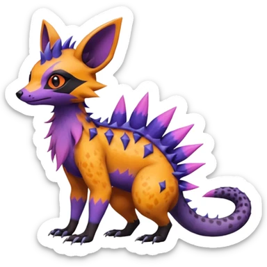 Rare epic aesthetic colorful Salandit-Noibat-Eevee-Civet-species-Fakemon-hybrid-creature, with markings, full body sticker