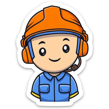 Asian man wearing bright orange safety helmet sticker
