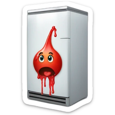 a refrigerator with red ooze coming out of it sticker