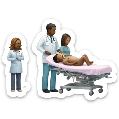 a woman gives birth and doctors stand nearby sticker