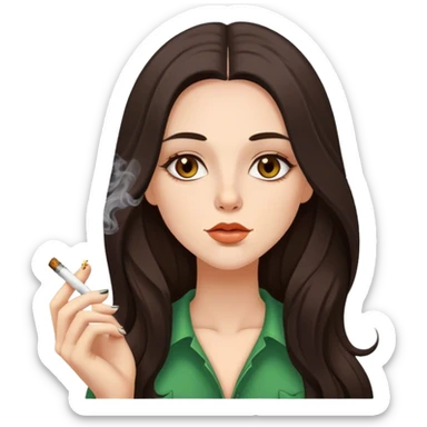 Beautiful white long haired brunette woman with brown eyes smoking weed sticker