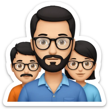 A family of a man, a woman and a boy, tanned, having black hair, the man wears glasses and has a beard.  sticker