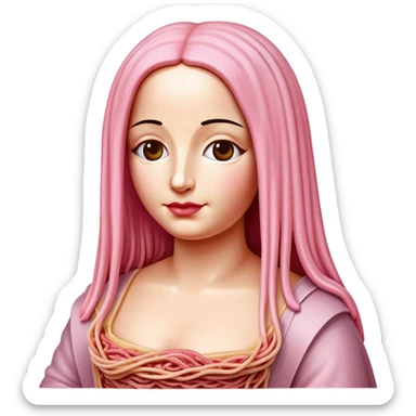monalisa made of SPAM meat holding pink dripping sauce spaghetti portrait sticker