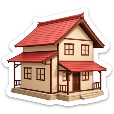 japan style wood house red beige sticker