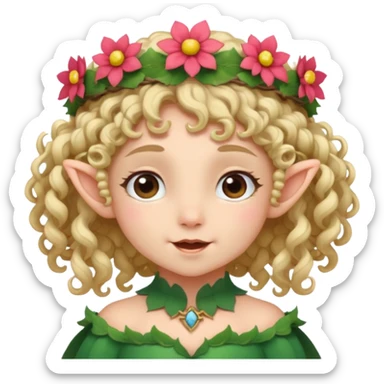 tiny Elf with Flower Crown, curley hair sticker