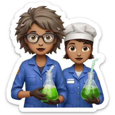 an otter disguised as a woman garbage collector next to a man mad scientist sticker