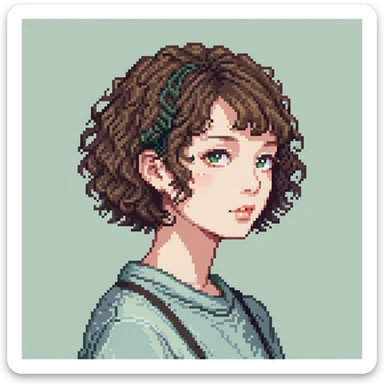 cute girl with short permed hairstyle, bob cut with curls sticker