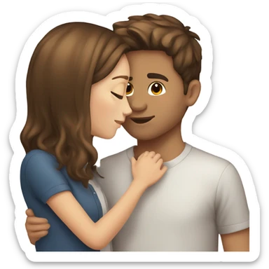 Girl with brown hair kissing boy with brown hair sticker