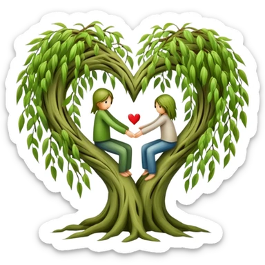 weeping willow tree hugging a heart sticker