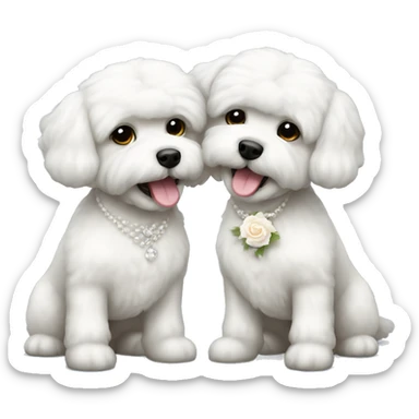 Two bichon dogs have Wedding  sticker