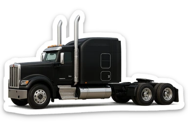 Kenworth W680 flattop black semi truck sleeper with tall chrome stacks, detailed, side view sticker