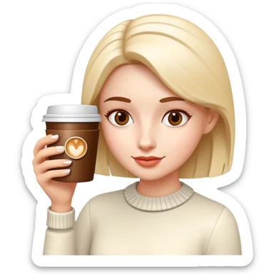 generate realistic detailed girl with cup of coffee in hand in 3d style sticker