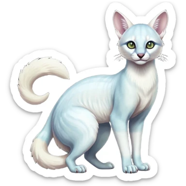 Colorful dark tropical pearly-albino-white iridescent glorious divine exotic cute cool beautiful shiny beautiful fantasy-caracal-civet-genet-sergal-vernid-Cacomistle-oncilla-animal-Fakémon-hybrid-fursona (full body) sticker