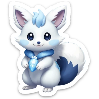 Shiny White Pastel Snowy Icy Sparkly Cute Furret-Meowstic-Zangoose-Hybrid (Full body) with snow and snowflakes and glitters effects aesthetic sticker