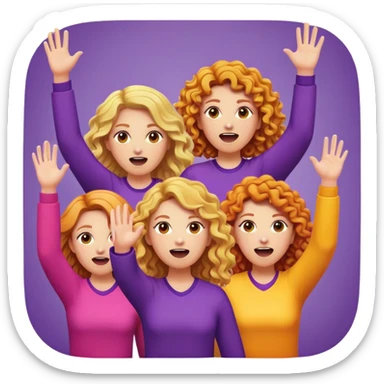 Blonde, back and ginger long curly hair ladys raising their hands and yelling with purple, orange, yellow and pink clothes  sticker