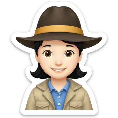 very small tourist kid with big hat and black hair sticker