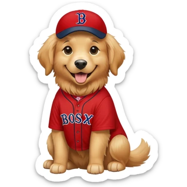 Golden retriever wearing Red Sox uniform sticker