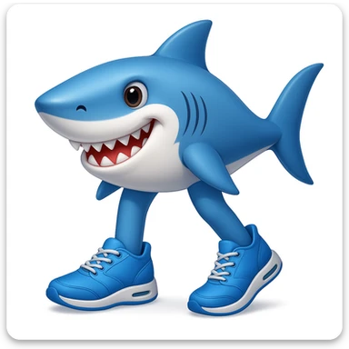 Add legs to the shark so it is actually wearing the blue shoes, keeping the style similar to emoji style (apple style emojis). sticker