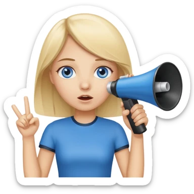 blue eyes blonde girl with megaphone saying timeout sticker