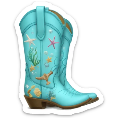 Light blue cowgirl boots with ocean print sticker