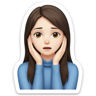 brunette girl with long stressed out with her hands around her neck sticker