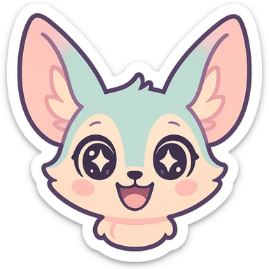 Transformer cette illustration de fennec magique kawaii en emoji expressif, style kawaii, fond transparent, garder les couleurs pastel et les accents féeriques. sticker